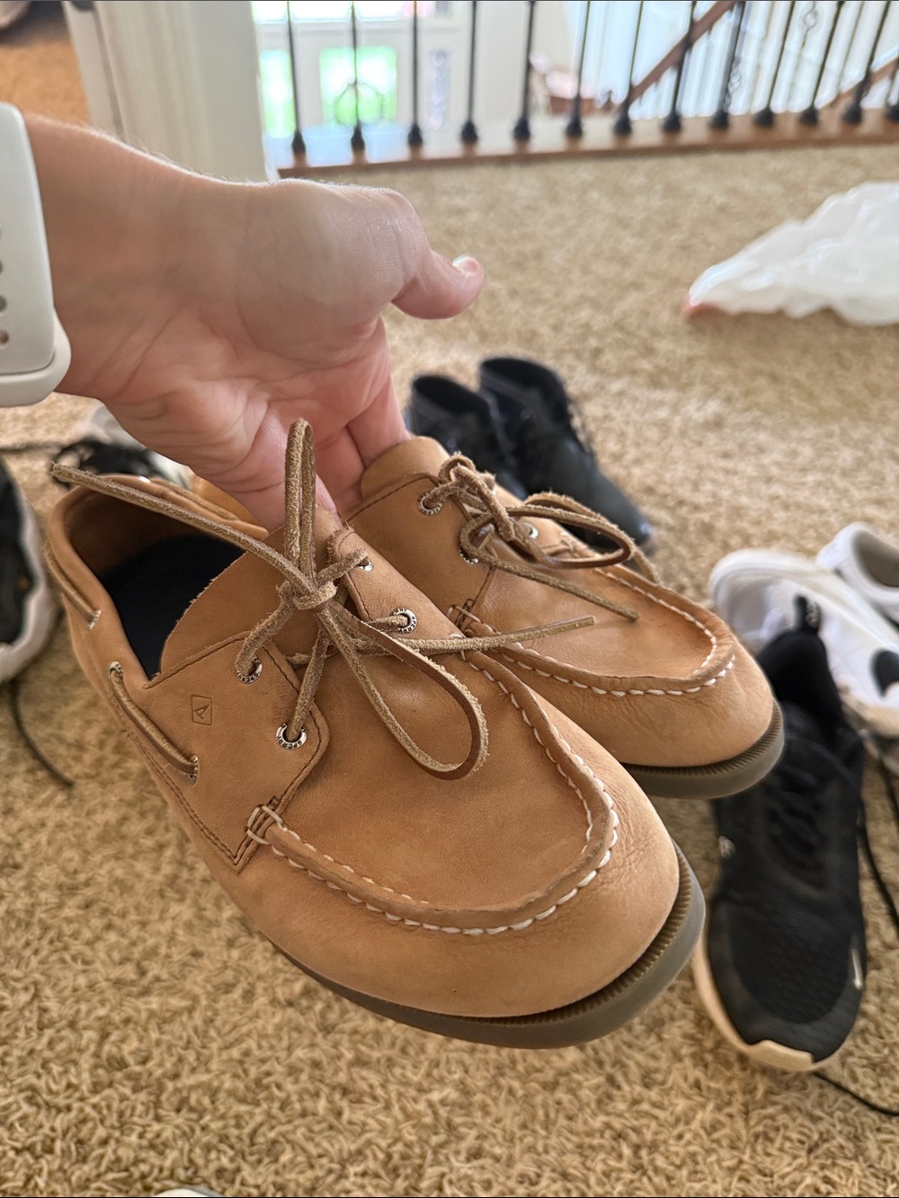 Sperry Kids Tan Suede Moccasins - Lace Boat Shoes